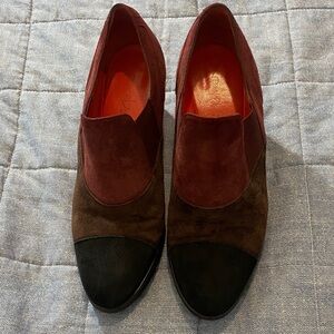 Pas de Rouge Women’s Four- Tone Suede Slip-On Chunky Low Lightweight Heels